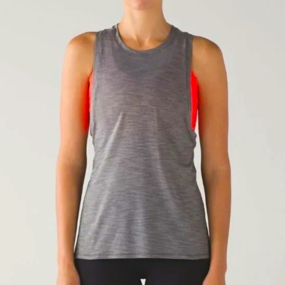 LULULEMON Gray/orange workout circuit tank top - Picture 1 of 10
